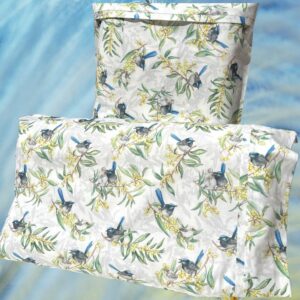 Beautiful pillowcase with a print of wattle and wren birds