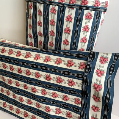 Roses and navy stripe pillowcase