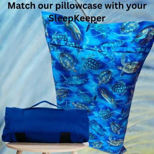 Decorative 'turtles' pillow slip goes well with the navy SleepKeeper