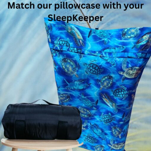Decorative 'turtles' pillow slip goes well with the black SleepKeeper