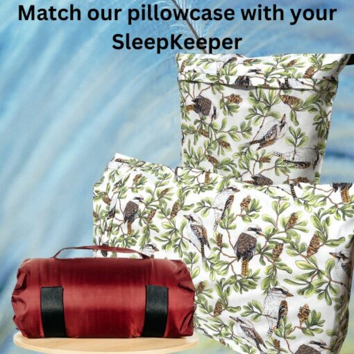 Maroon SleepKeeper with a matching decorative Kookaburra pillow slip